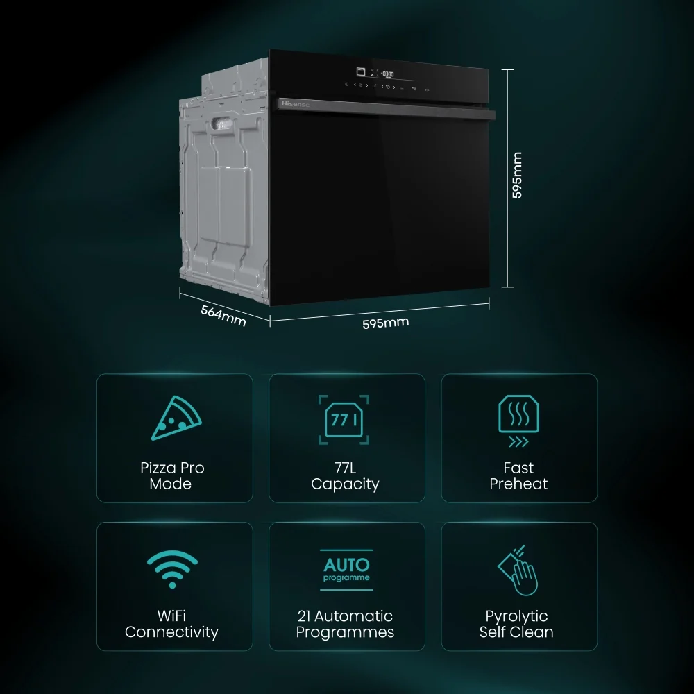 Hisense HO66FAPizzaChef - Black Built-In Single Oven - 77L - A+ Energy Rated - Image 3