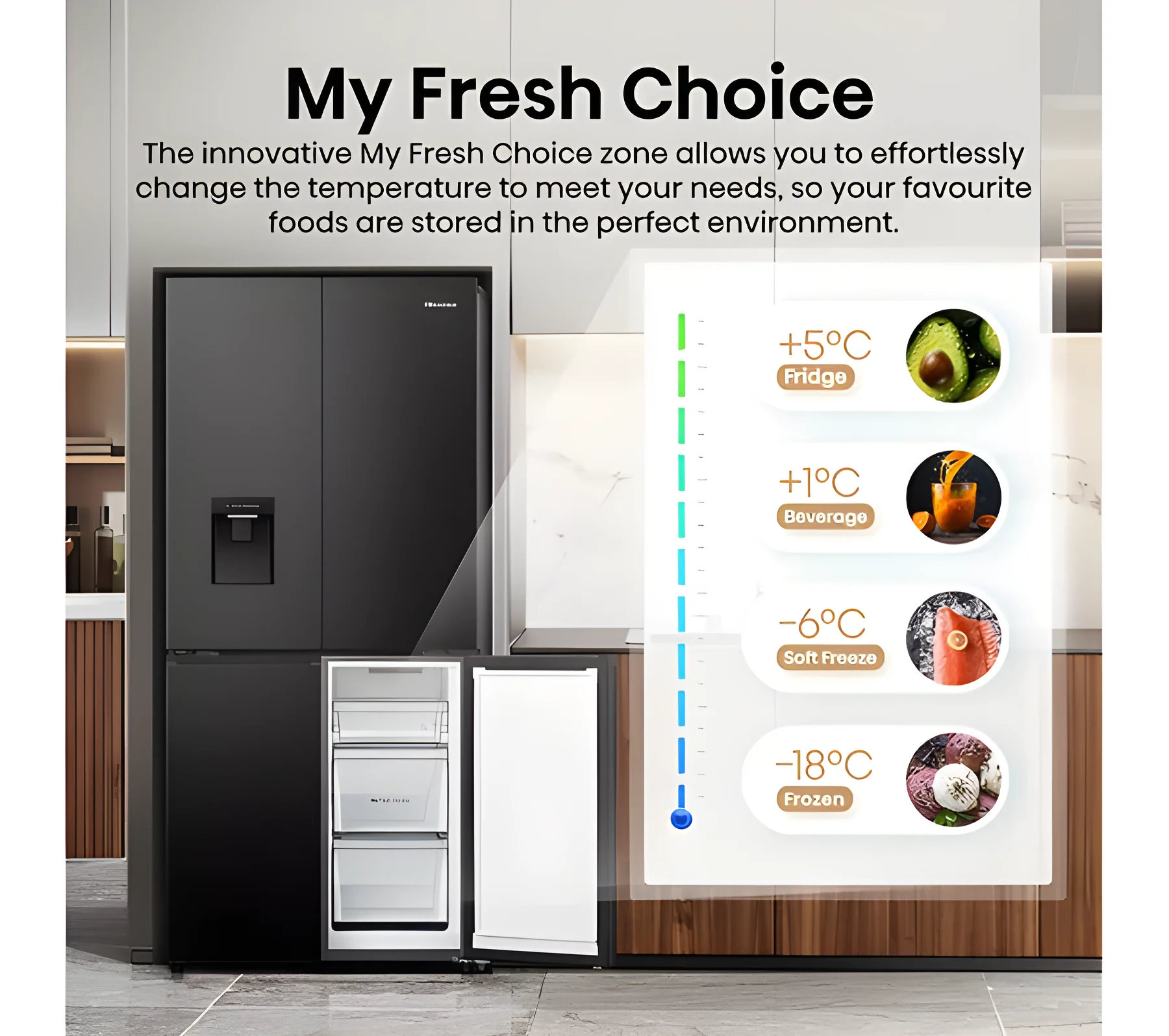 Hisense RQ5P470SMFE - Black Stainless Steel American Fridge Freezer - 482L - E Energy Rating - Image 5