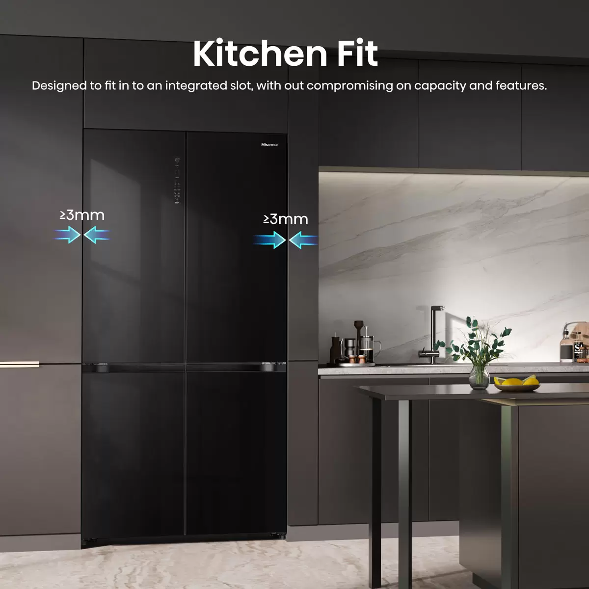 Hisense RQ768N4GBE - Black American Fridge Freezer - 591L Capacity - E Rated - Image 3