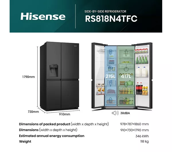 Hisense RS818N4TFC - Black/Stainless Steel American Fridge Freezer - 632L - C Energy - Image 4