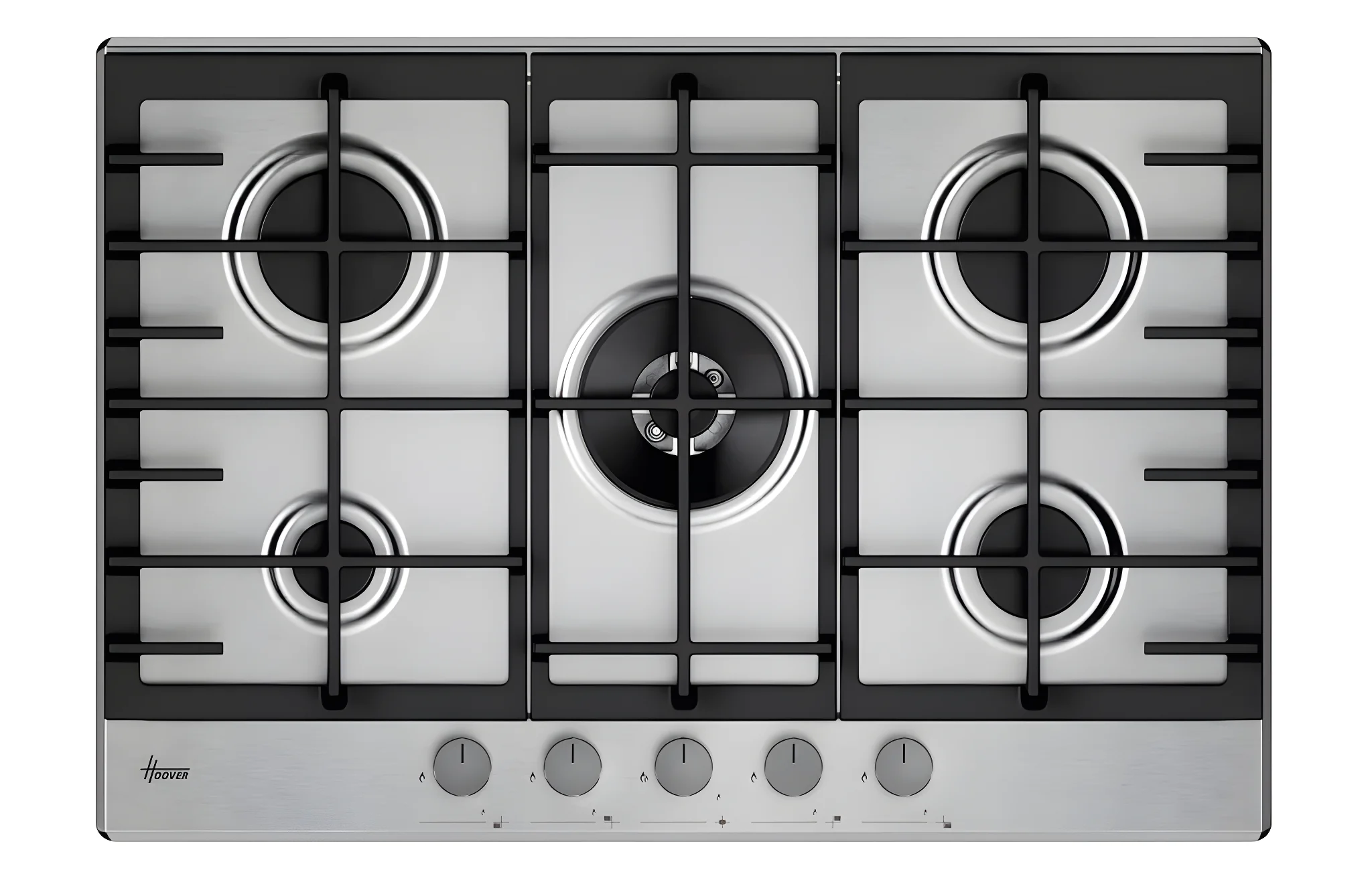 Hoover HGH75WC3X - Stainless Steel 75cm Gas Hob - 5 Burners - 4kW Wok Burner