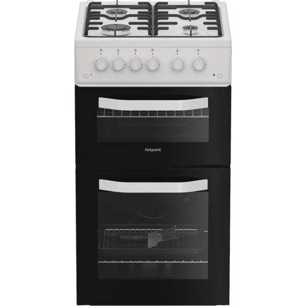 Hotpoint HTG5GCW - White Twin cavity Gas Cooker - 59L - A+ Energy