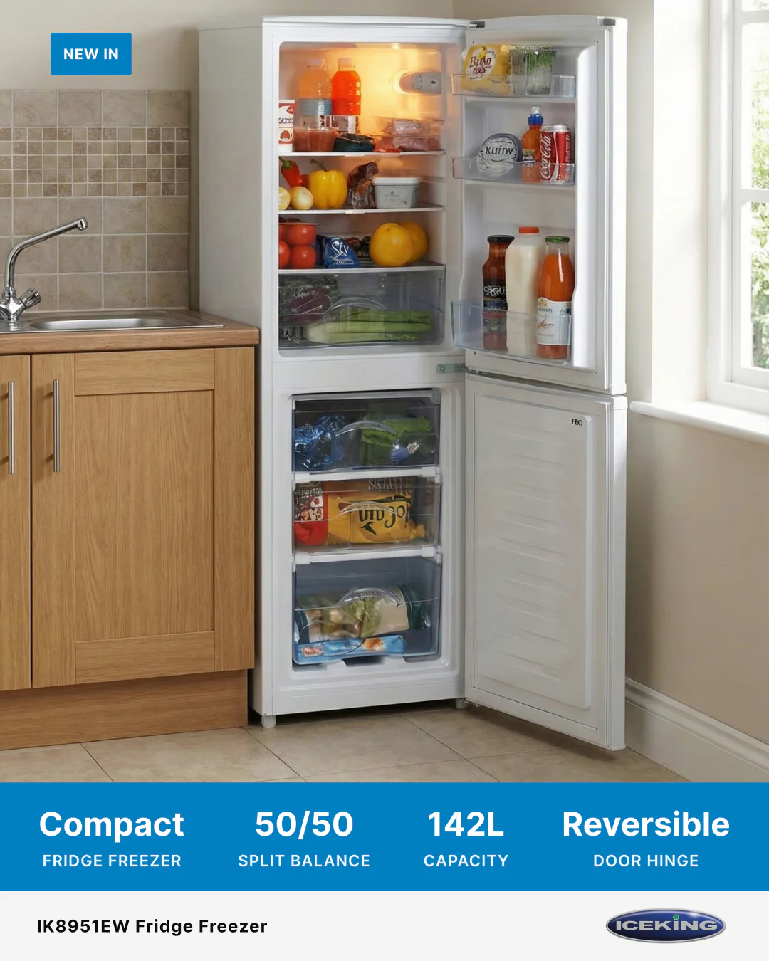 Iceking IK8951EW - White  50/50 Small Freestanding Fridge Freezer - 4* Freezer - E energy - Image 2