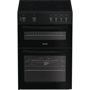 Indesit IDE6VMB - Black Electric Double Cooker - 60cm Ceramic Hob - A Energy