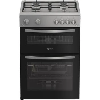Indesit IDG6GS - Silver 60cm Gas Double Cooker - A+ Energy Rating