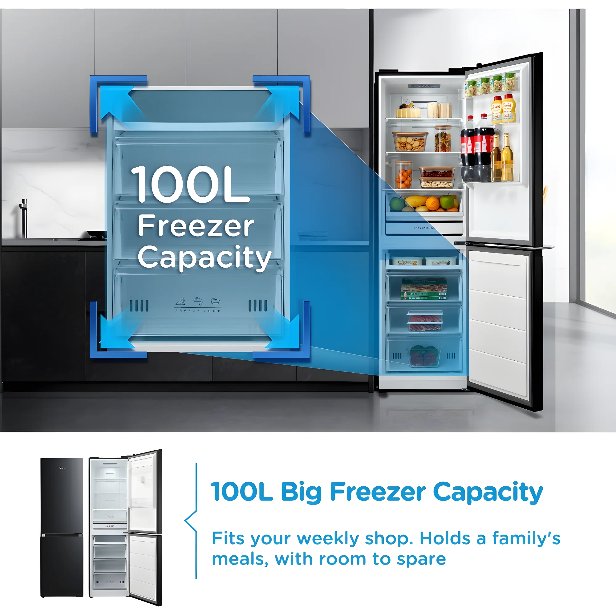 Midea MDRB379FGD30 - Black Fridge Freezer - 273L 60/40 Total No Frost - D Rated - Image 4