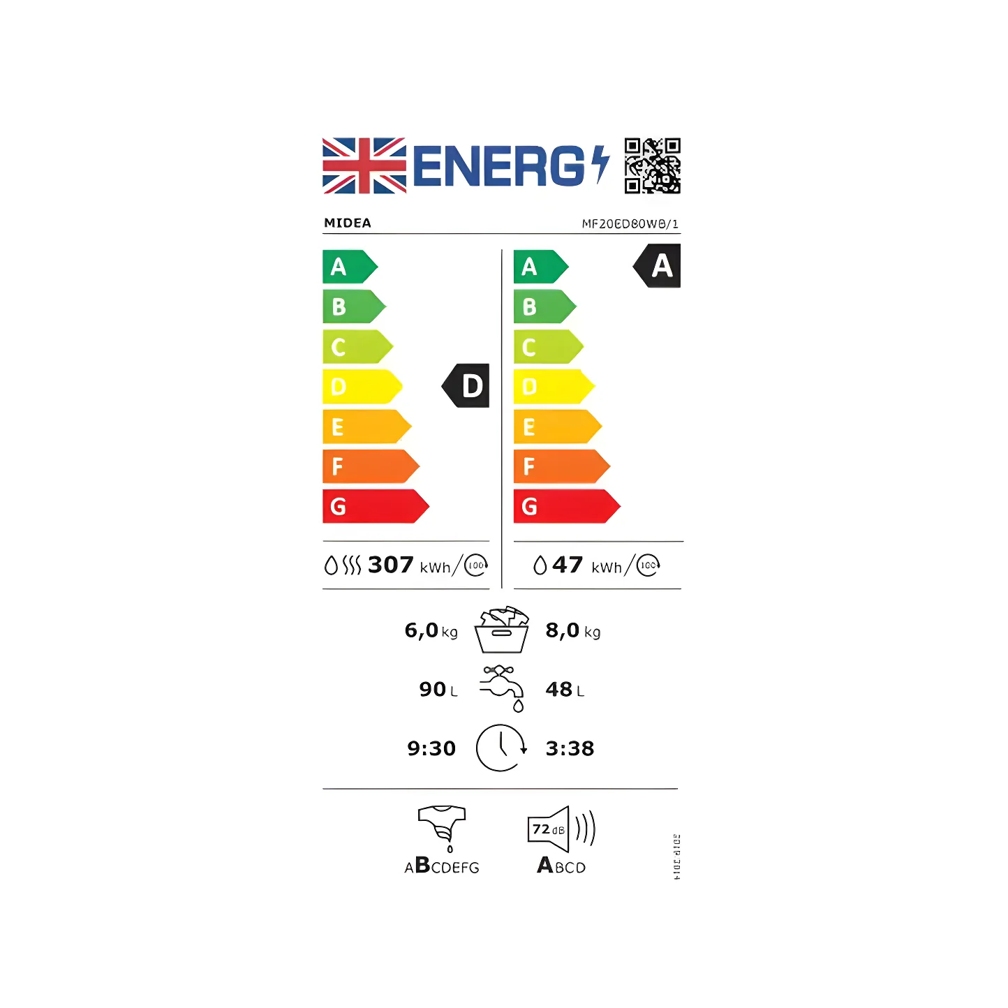 Midea MF20ED80WB/1 - White 8KG/6KG Washer Dryer - 1400RPM - A Energy - Image 5