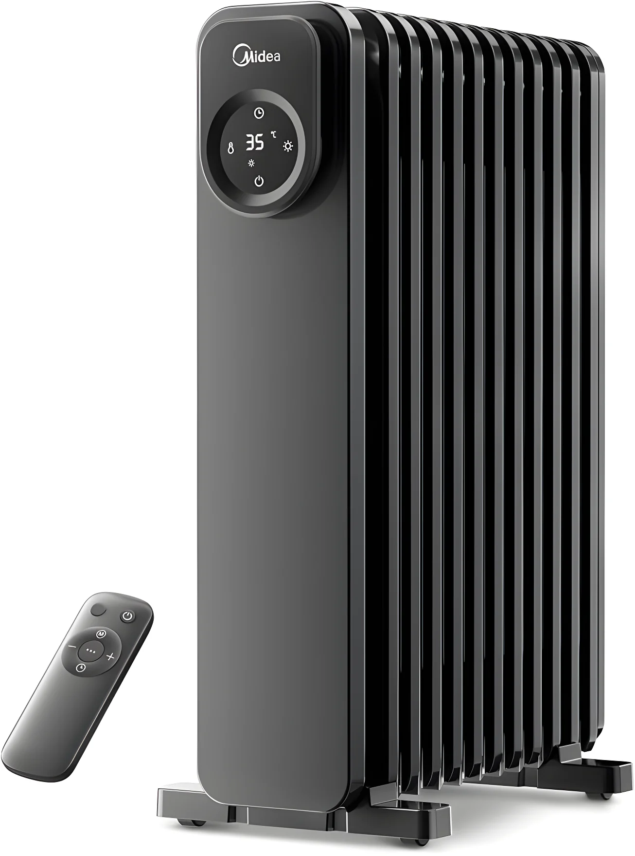 Midea MHO231R11BPB - Black Oil Filled Radiator - 11 Fins 2300W - Remote Control & LED Screen