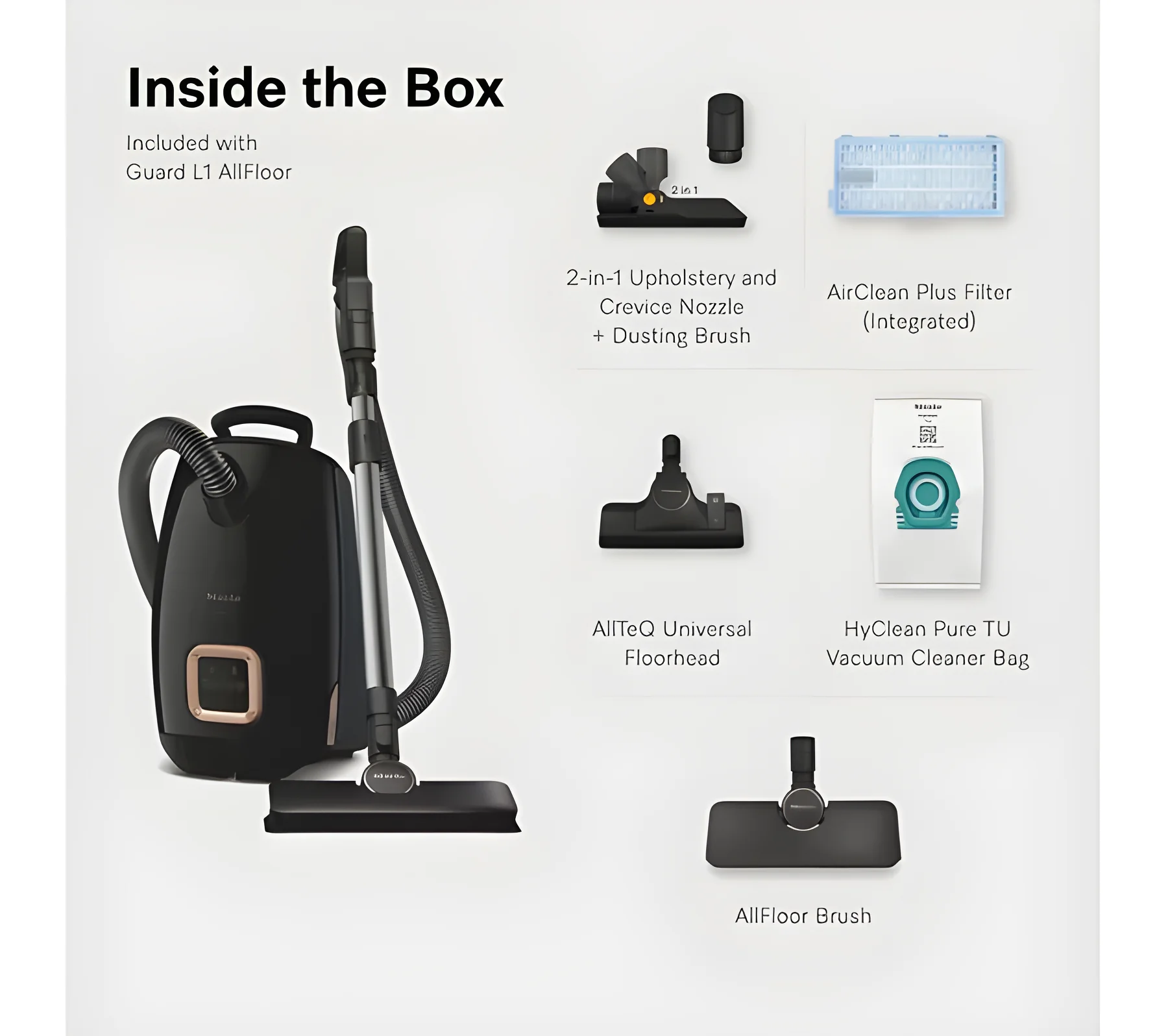 Miele Guard L1 - Black Vacuum Cleaner - 890W Cylinder Bagged - AirClean Filter - Image 5