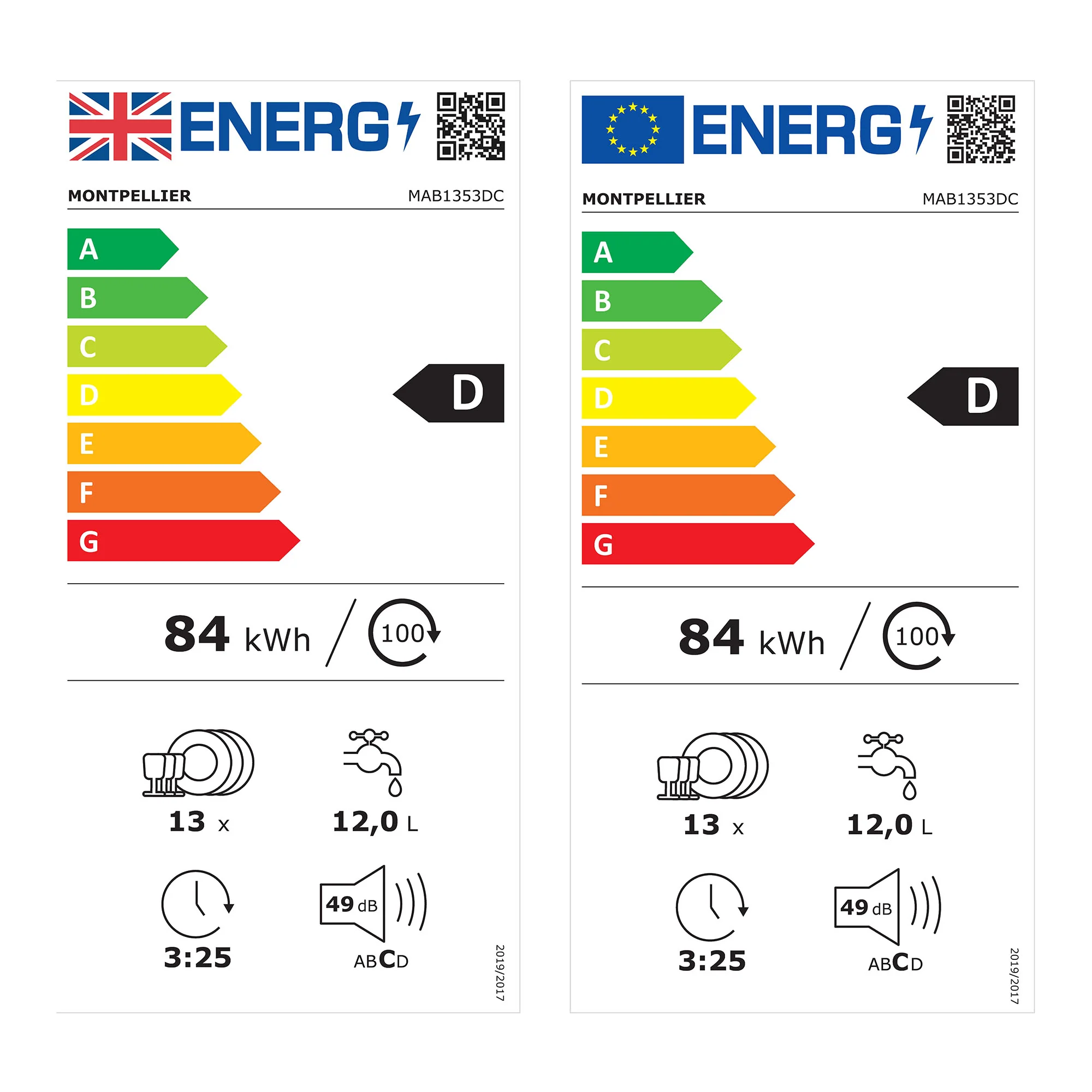 Montpellier MAB1353DC - Cream 13 Place Settings Retro Dishwasher - D Energy Rating - Image 7