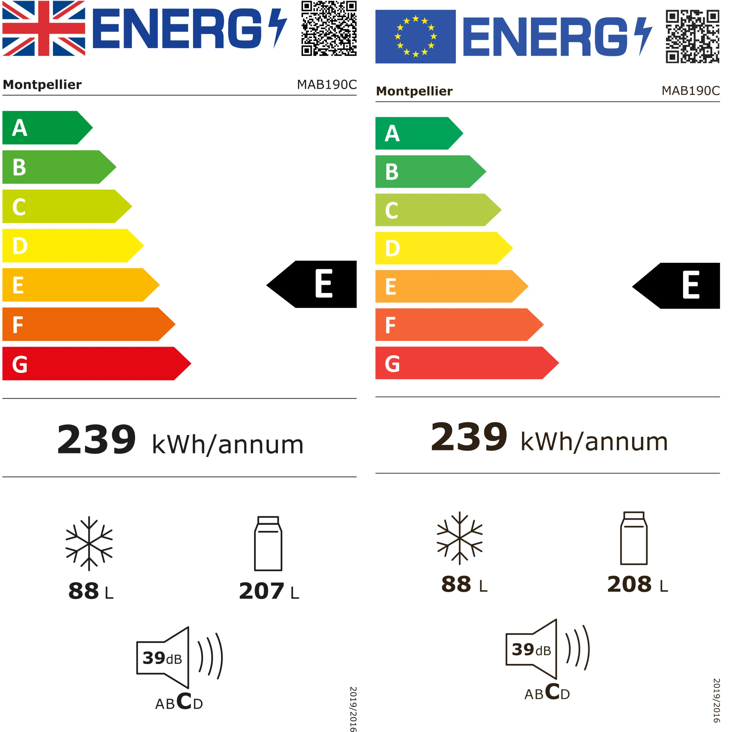 Montpellier MAB190PB - Blue Fridge Freezer - 295L - E Energy - Image 10