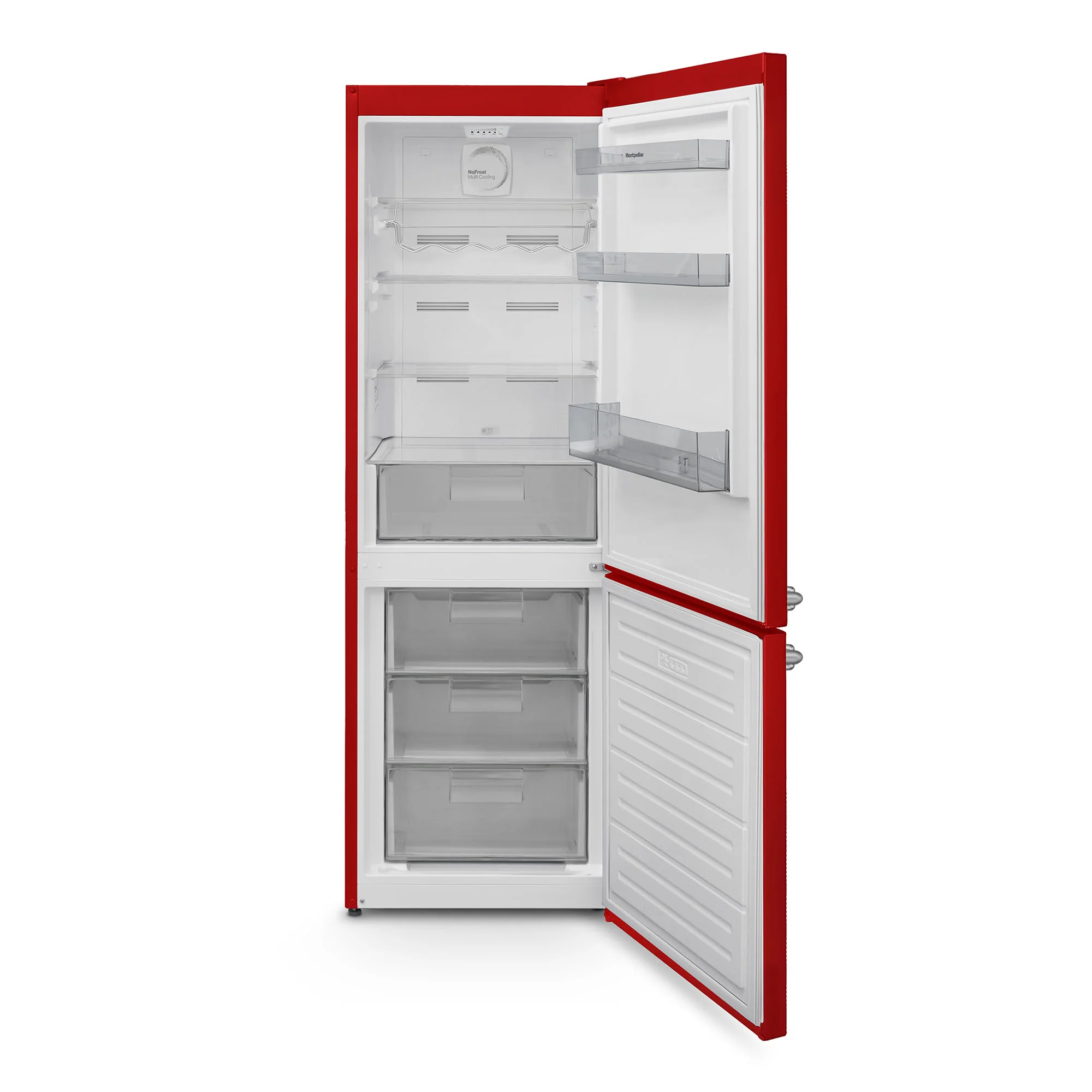 Montpellier MAB386ER - 60/40 Red Retro No Frost Fridge Freezer - 186cm Tall - E Energy Rating - Image 2