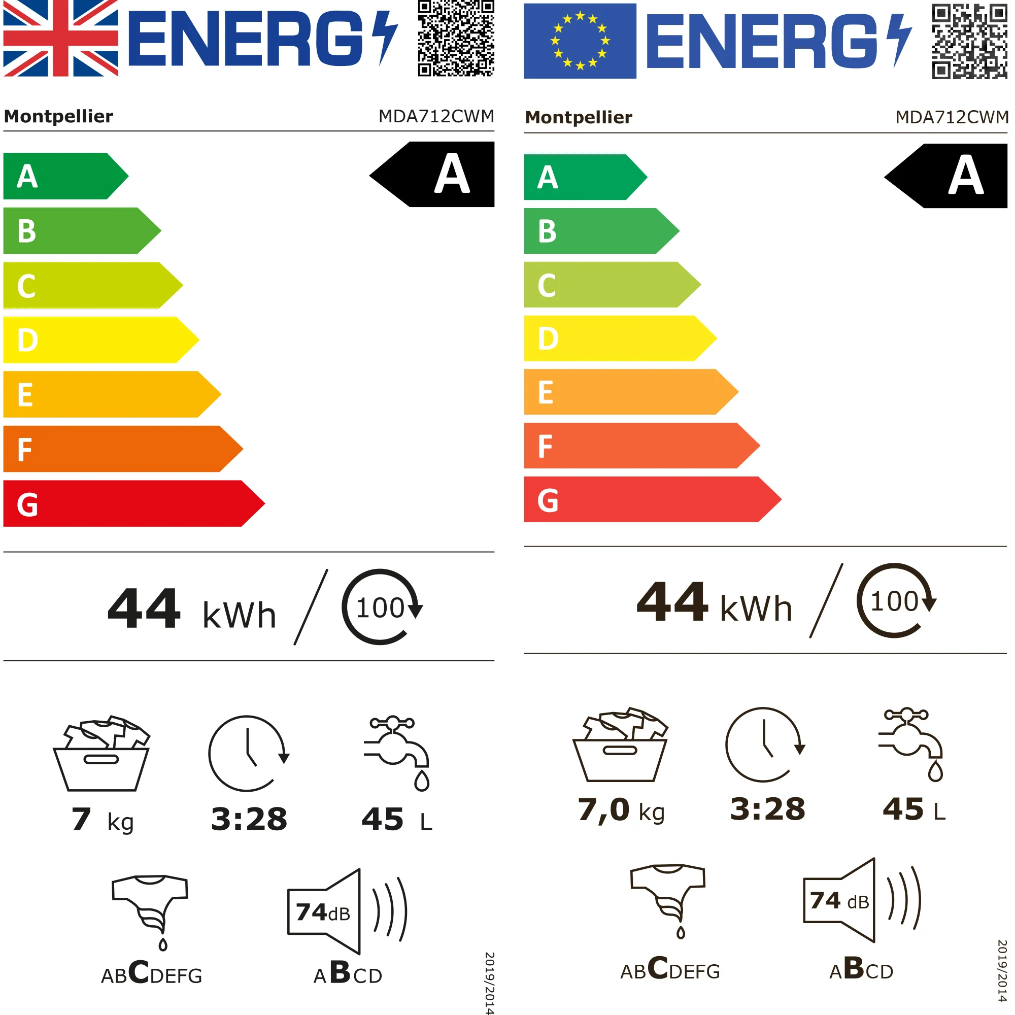 Montpellier MDA712CWM - White 7KG Washing Machine - 1200 RPM - A Energy - Image 5