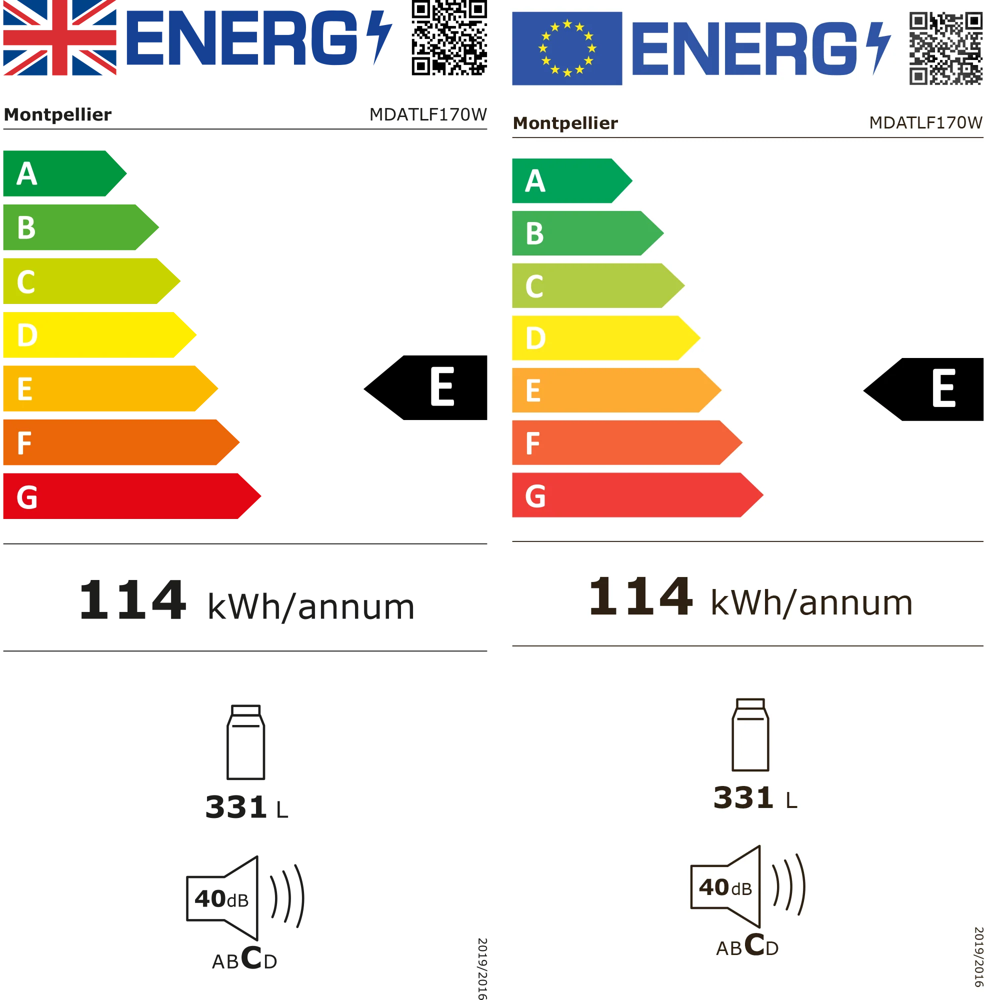 Montpellier MDATLF170W - White Tall Larder Fridge - 331L - E Energy Rating - Image 8