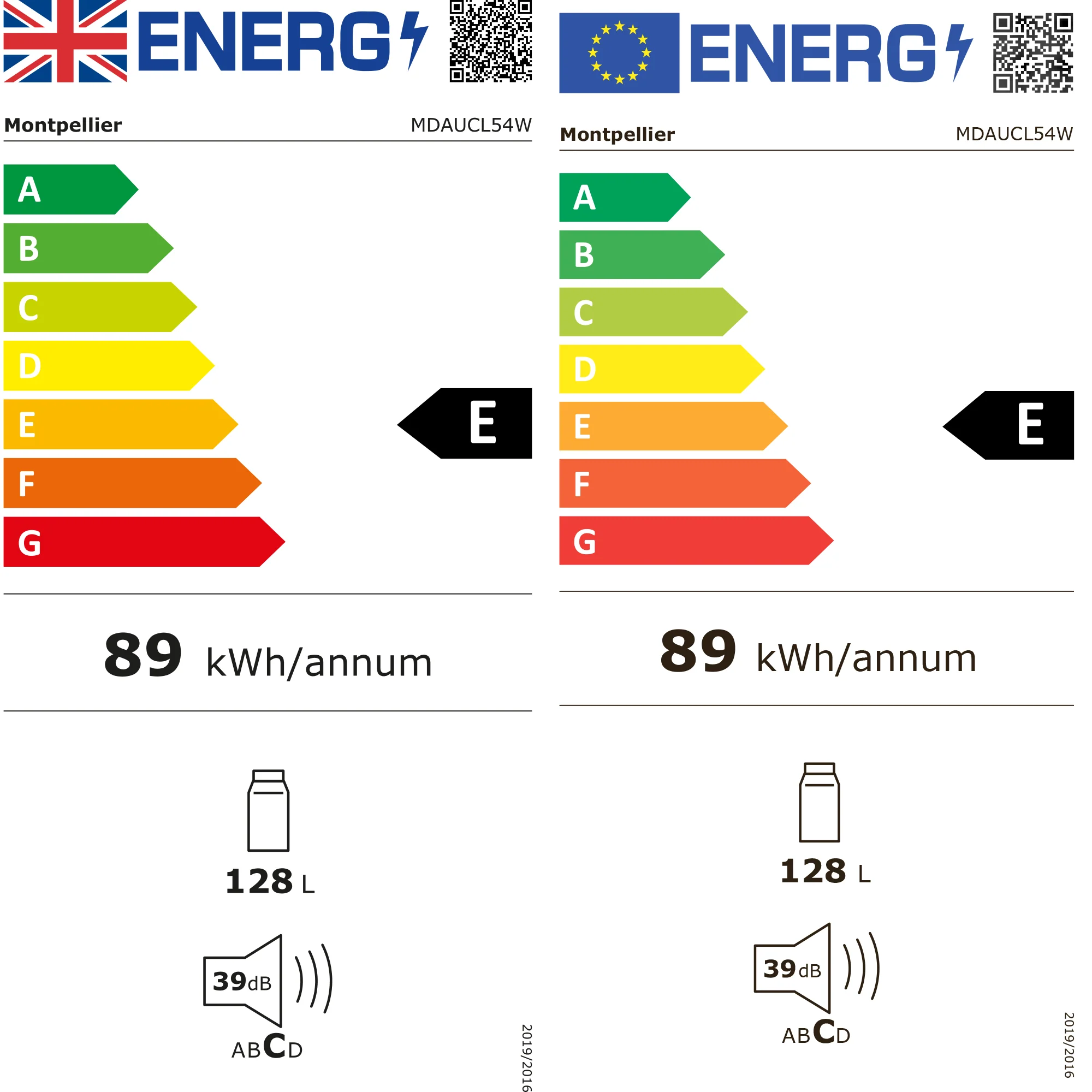 Montpellier MDAUCL54W - White Undercounter Larder Fridge - 128L - E Energy Rating - Image 7