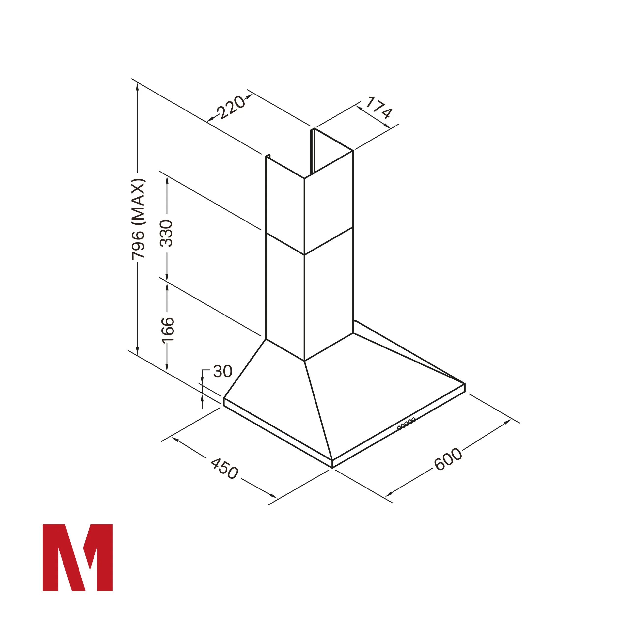 Montpellier MH600BK - Black Chimney Extractor Hood - Airflow 285m3/h - A Energy - Image 5