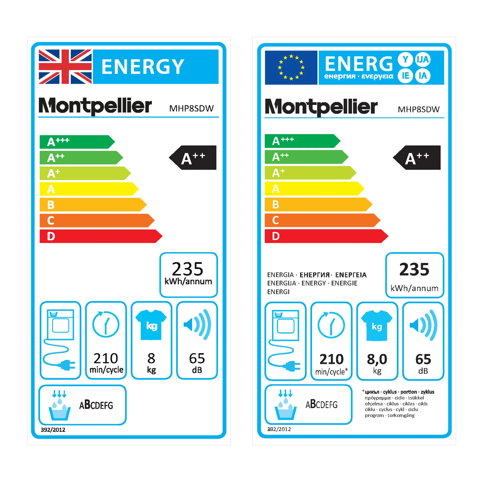 Montpellier MHP8SDW - White 8KG Heat Pump Tumble Dryer - Sensor Dry - A++ energy - Image 12