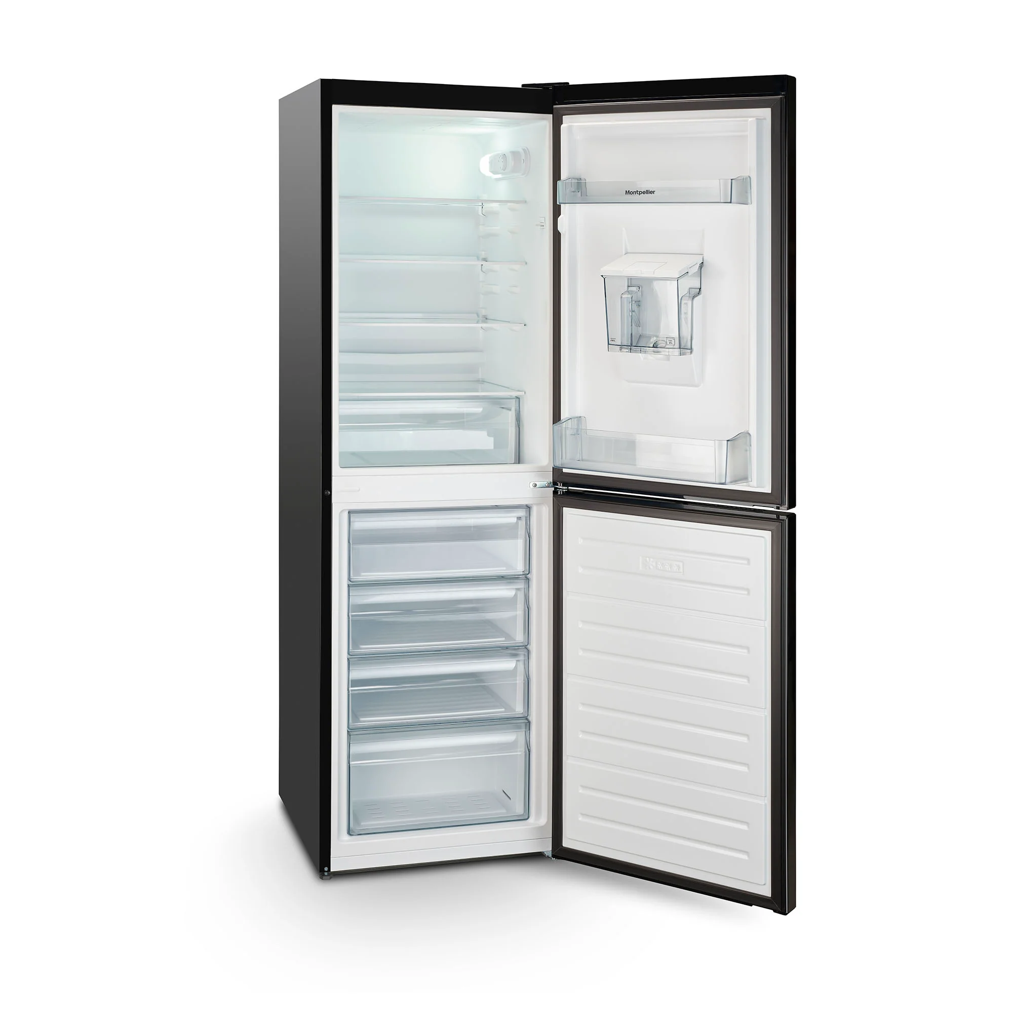 Montpellier MLF1770EKWD - Black Low Frost Fridge Freezer with Water Dispenser - 277L Capacity - E Energy Rating - Image 2