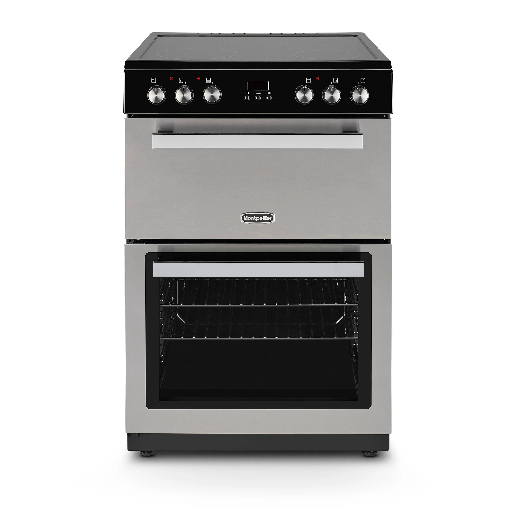 Montpellier MMRC60FX - Stainless Steel 60cm Ceramic Mini Range Cooker - 4 Zones, Double Oven, Electric Grill - A/A energy