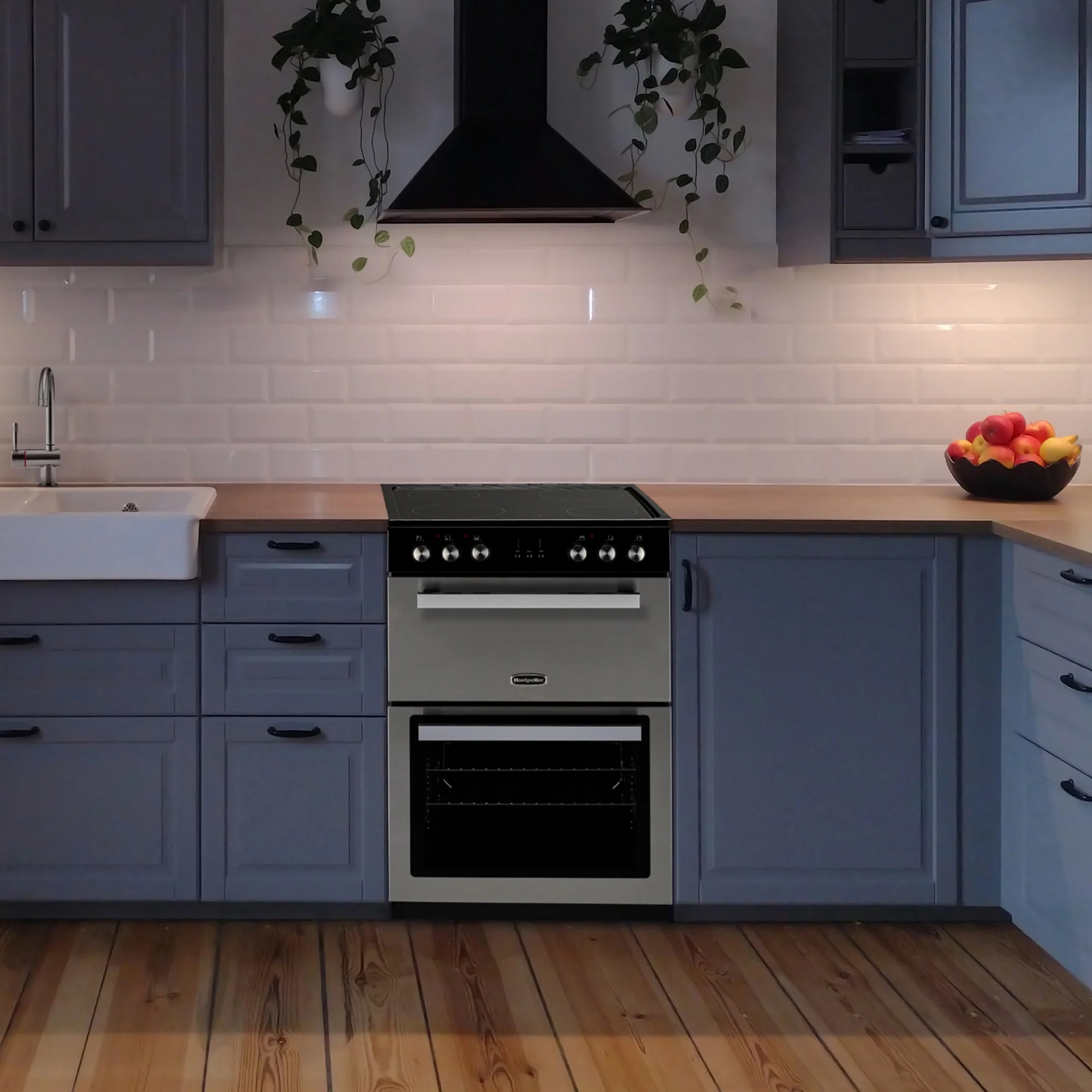 Montpellier MMRC60FX - Stainless Steel 60cm Ceramic Mini Range Cooker - 4 Zones, Double Oven, Electric Grill - A/A energy - Image 5