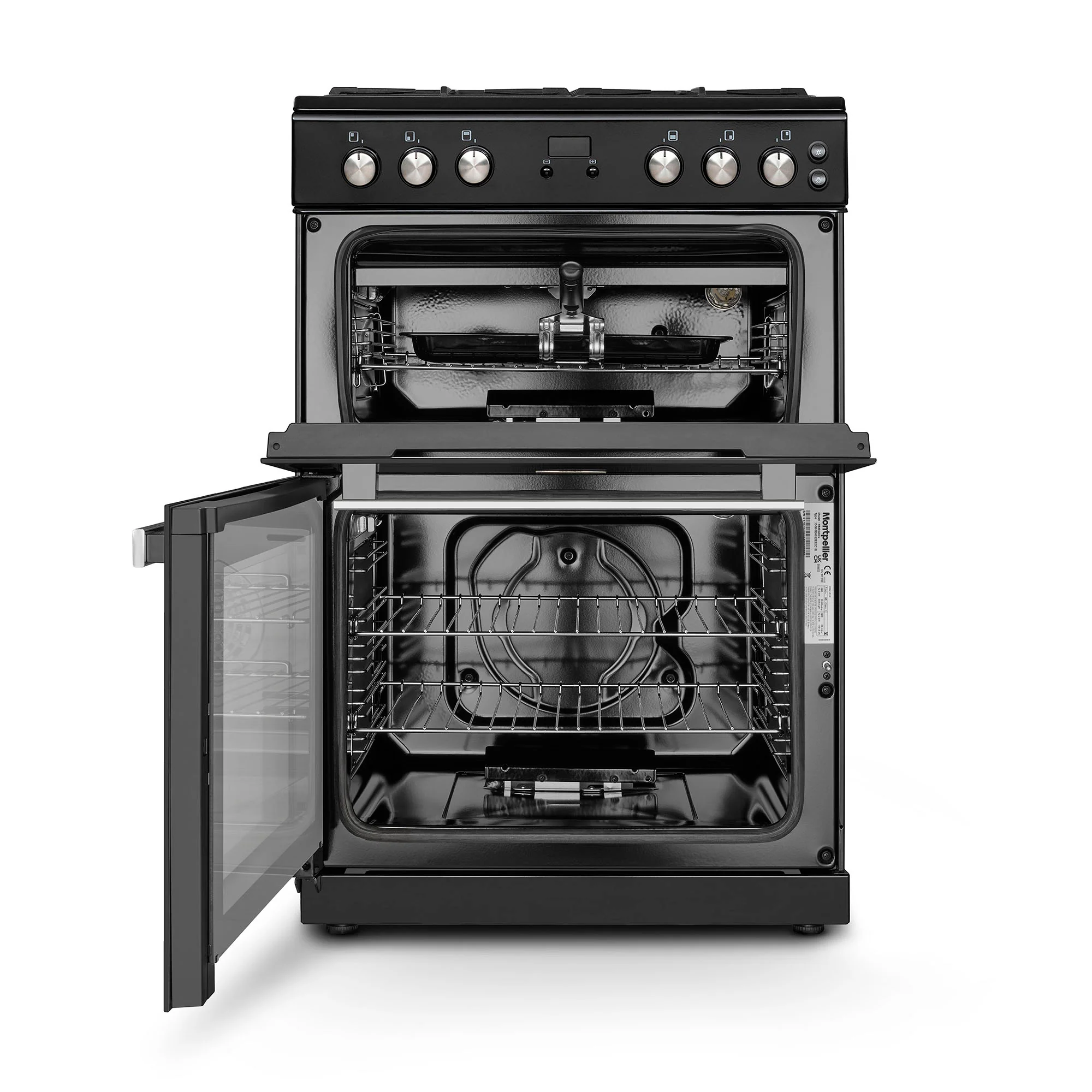 Montpellier MMRG60K - Black 60cm Mini Range Gas Cooker - 4 Burners, Double Oven 71/25L - A+/A Energy Rating - Image 2