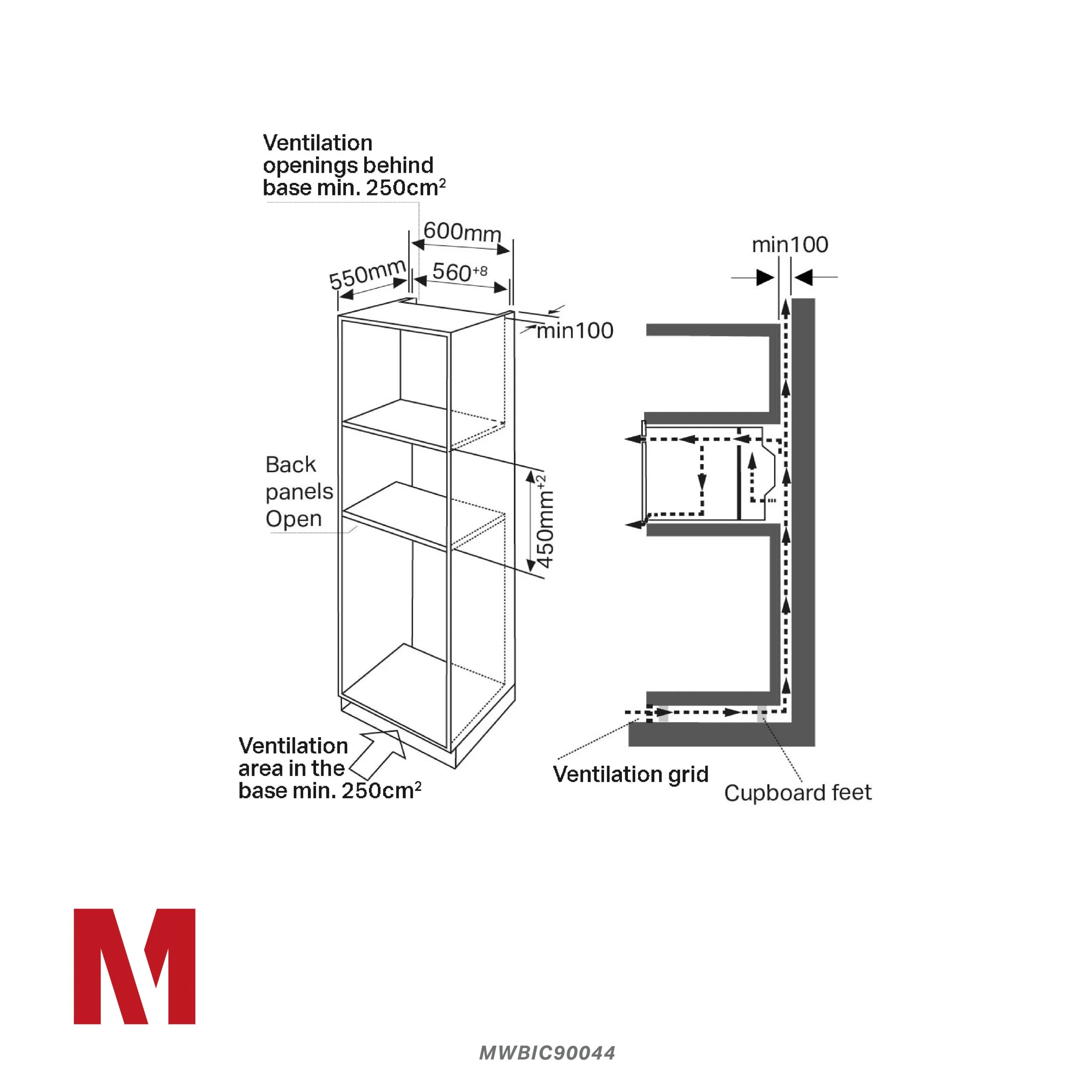 Montpellier MWBIC90044 - Stainless Steel Built-In Combi Microwave - 44Ltr - 900W - Image 5