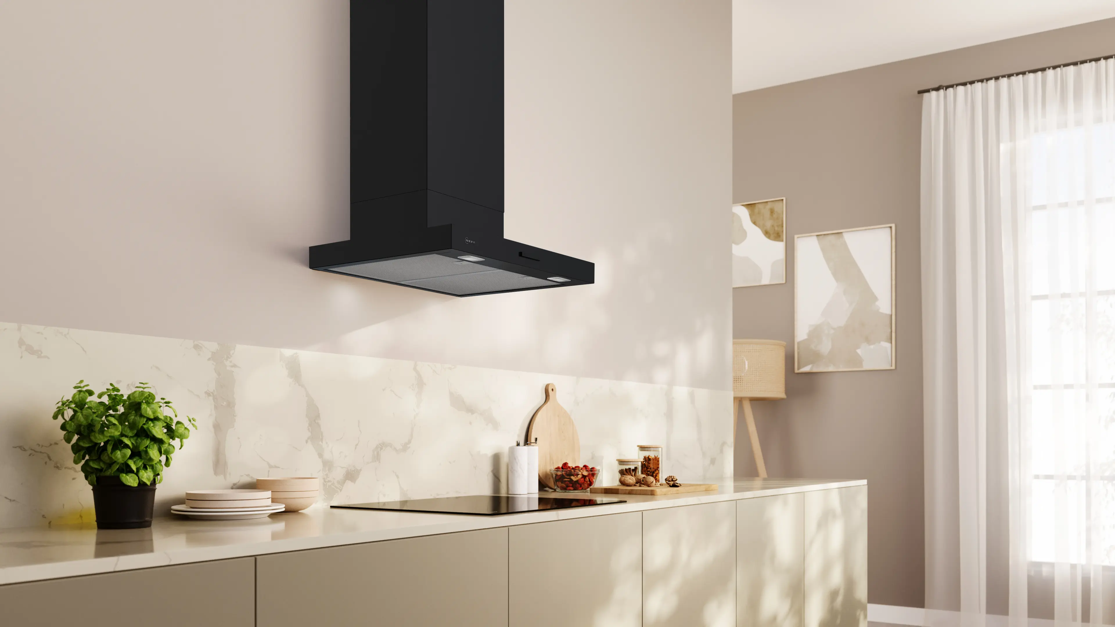 Neff D65BCC2S0B - Matt Black Wall-Mounted Cooker Hood - 60cm - B Energy - Image 2