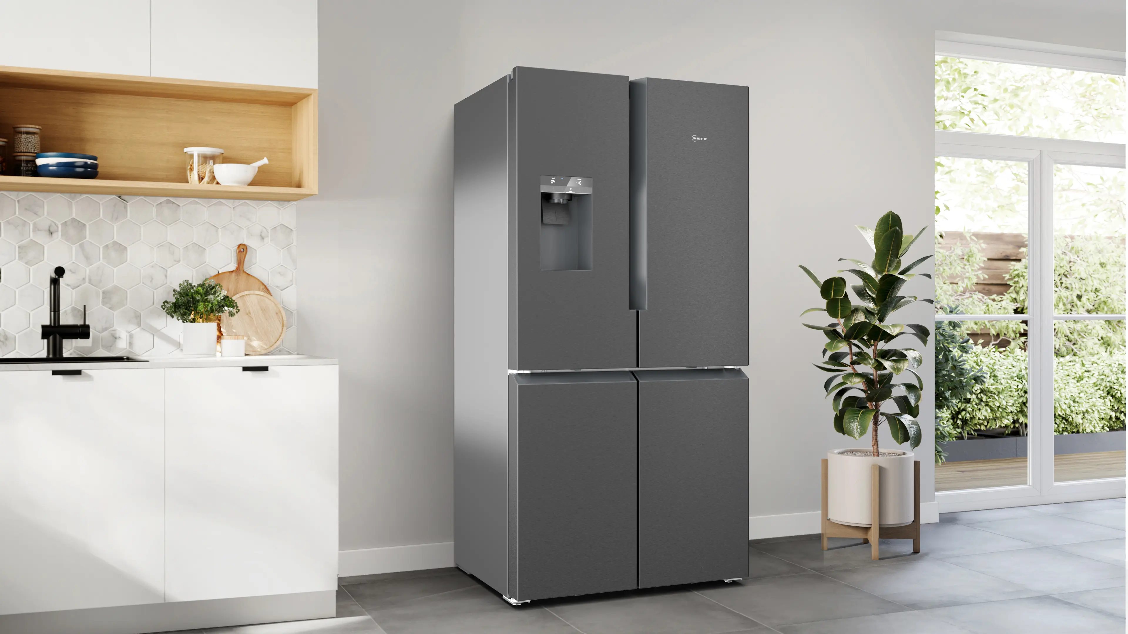 Neff KM3963XE0 - Brushed Steel American Fridge Freezer - 183cm Multi Door - 375L/199L - E Energy - Image 2