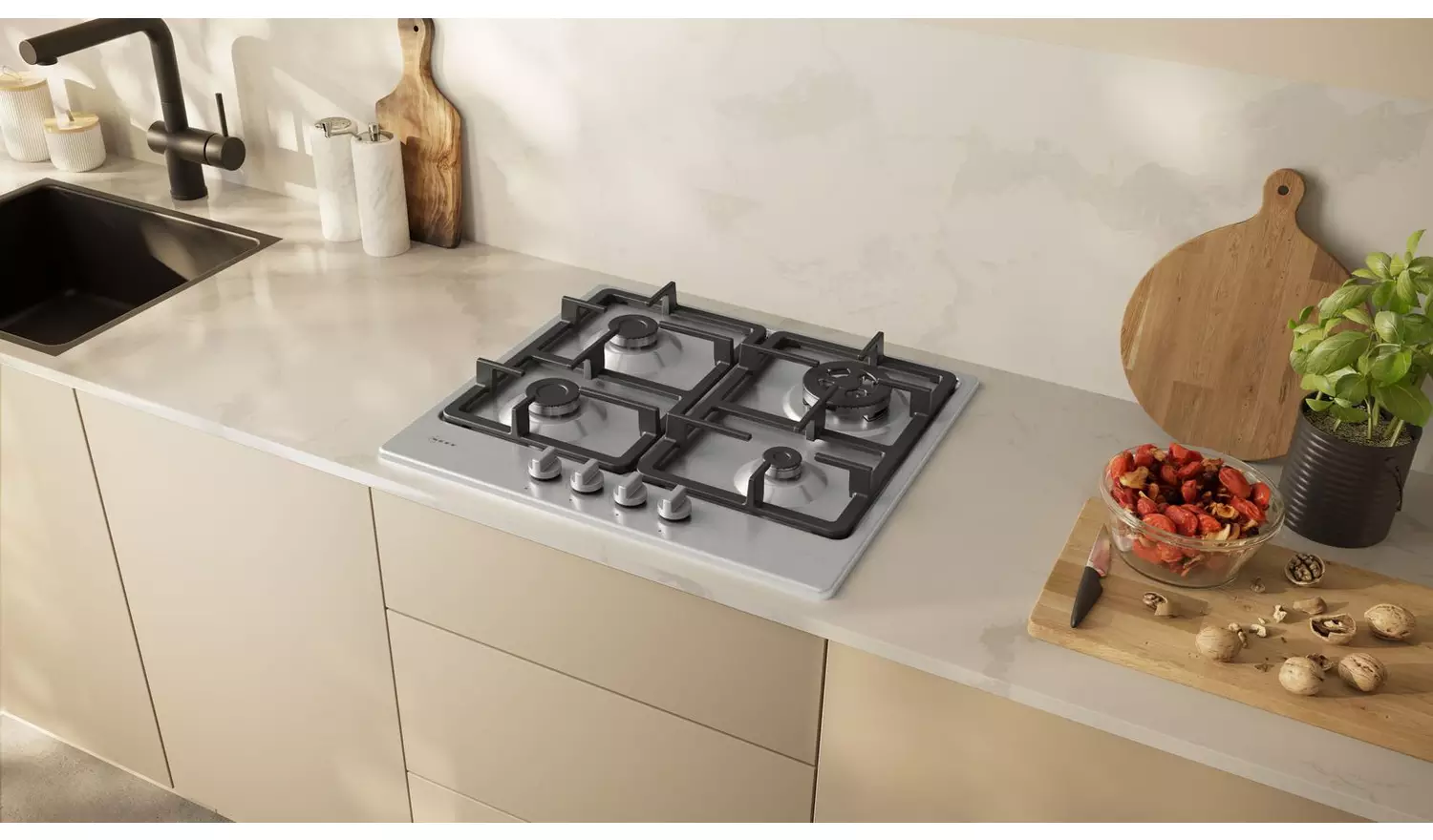 Neff T26GKH8N0 - Stainless Steel Gas Hob - 4 Zones with Wok Burner - Image 4