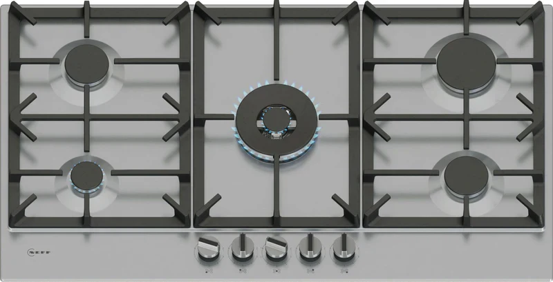 NEFF T29CIR8N0 - Stainless Steel 92cm Gas Hob - 5 Burners with Dual Wok