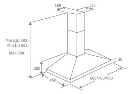 Prima PRCH020 - Stainless Steel 60cm Chimney Extractor - 379 m³/h - D energy - Image 2