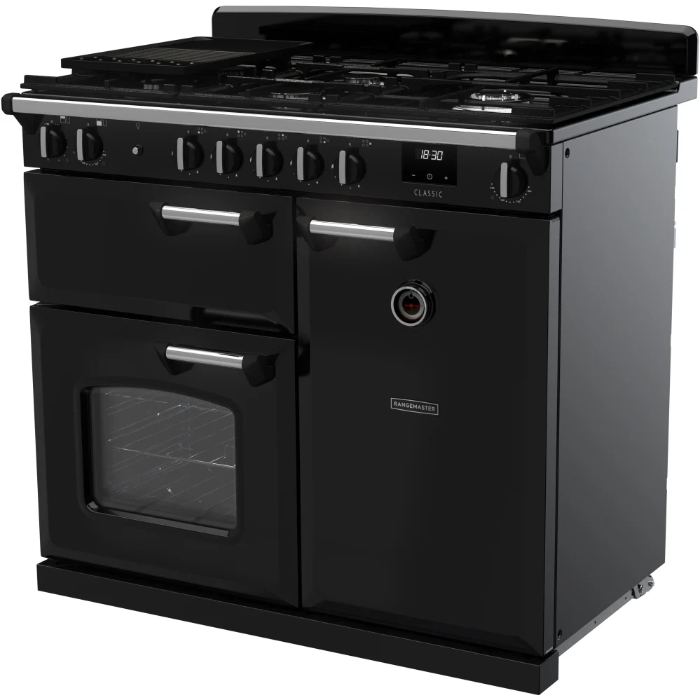 Rangemaster CL100DFPGBL/CM1 - Black/Chrome Classic Range Cooker - Dual Fuel - Image 2