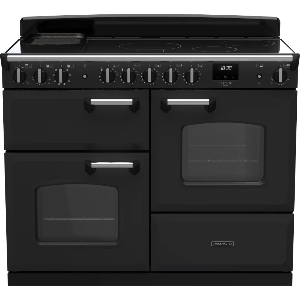 Rangemaster CLDLO110EIPCBL/CM1 Classic Deluxe - Charcoal Black/Chrome Range Cooker - 110cm Induction - A Energy