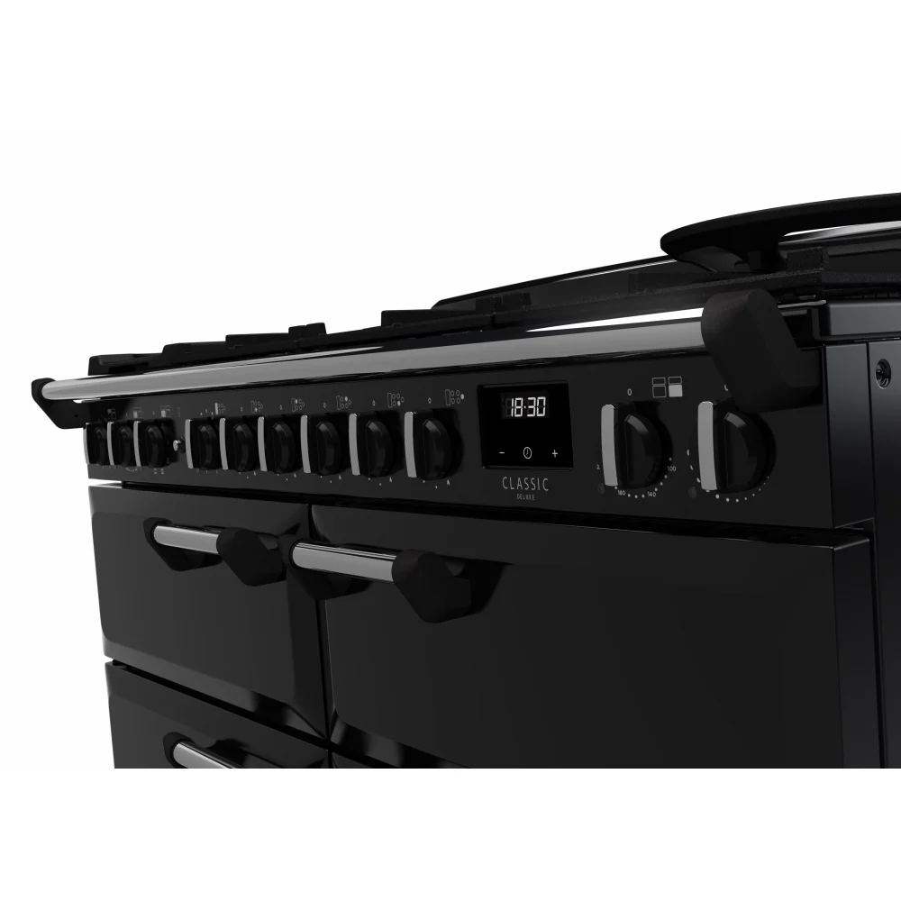 Rangemaster CLDLB110DFPGBL/CM1 Classic Deluxe  - Black/Chrome Dual Fuel Range Cooker - 110cm - A Rated - Image 3
