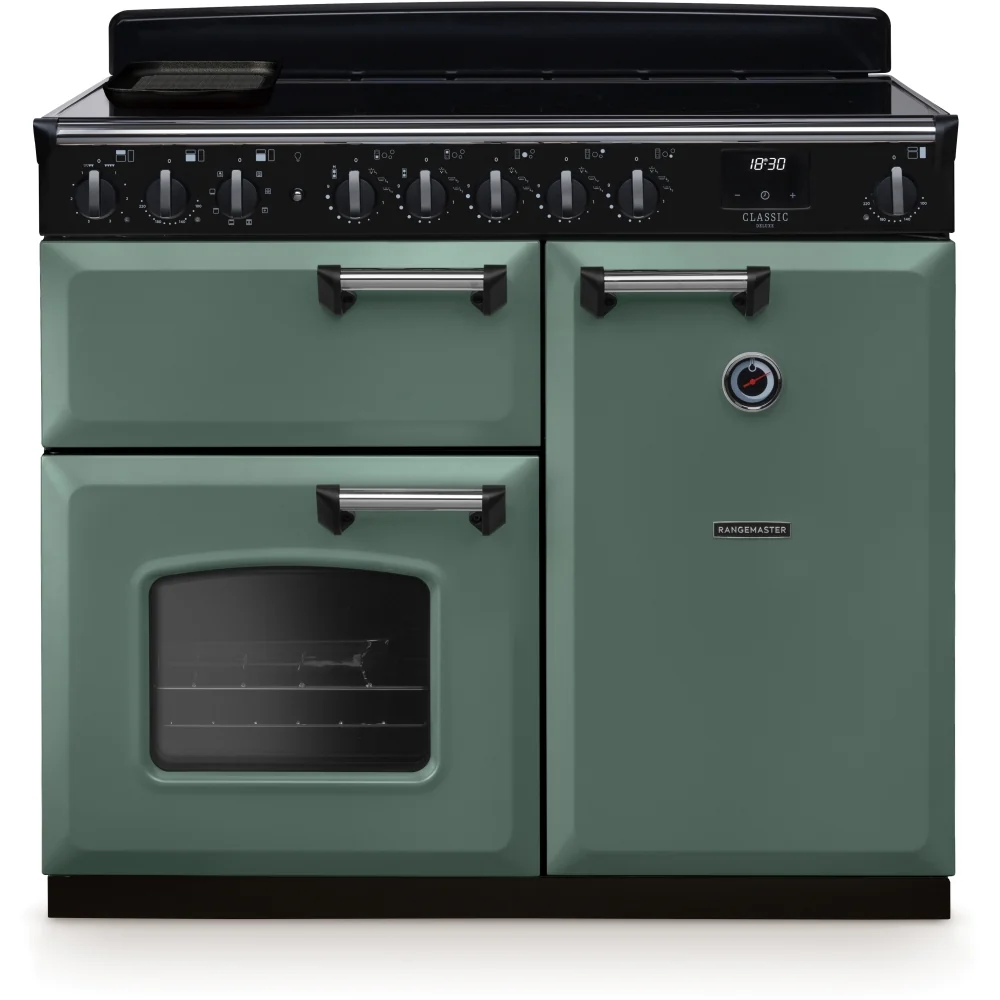Rangemaster CLDL100EIPMGR/CM1 Classic Deluxe - Mineral Green/Chrome Range Cooker - 100cm Induction - A Energy Rating