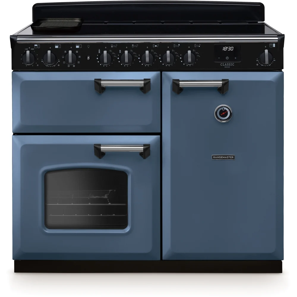 Rangemaster CLDL100EIPSTB/CM1 Classic Deluxe - Stone Blue/Chrome 100cm Range Cooker - Induction - A Rated