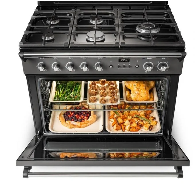 Rangemaster Classic FX CLAS90FXDFFBL/B - Black/Brass Dual Fuel Range Cooker - 114L - A Rated - Image 5