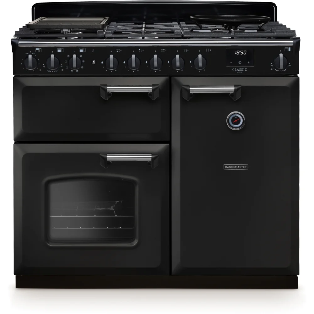 Rangemaster CLDL100DFPCBL/CM1 - Black/Chrome 100cm Dual Fuel Range Cooker - A Energy Rating