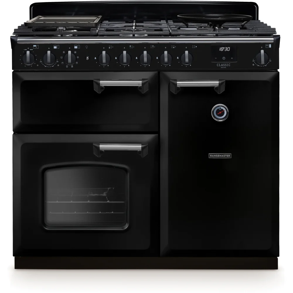 Rangemaster CLDL100DFPGBL/CM1 - Black 100cm Dual Fuel Range Cooker - 162L Capacity - E Energy Rating