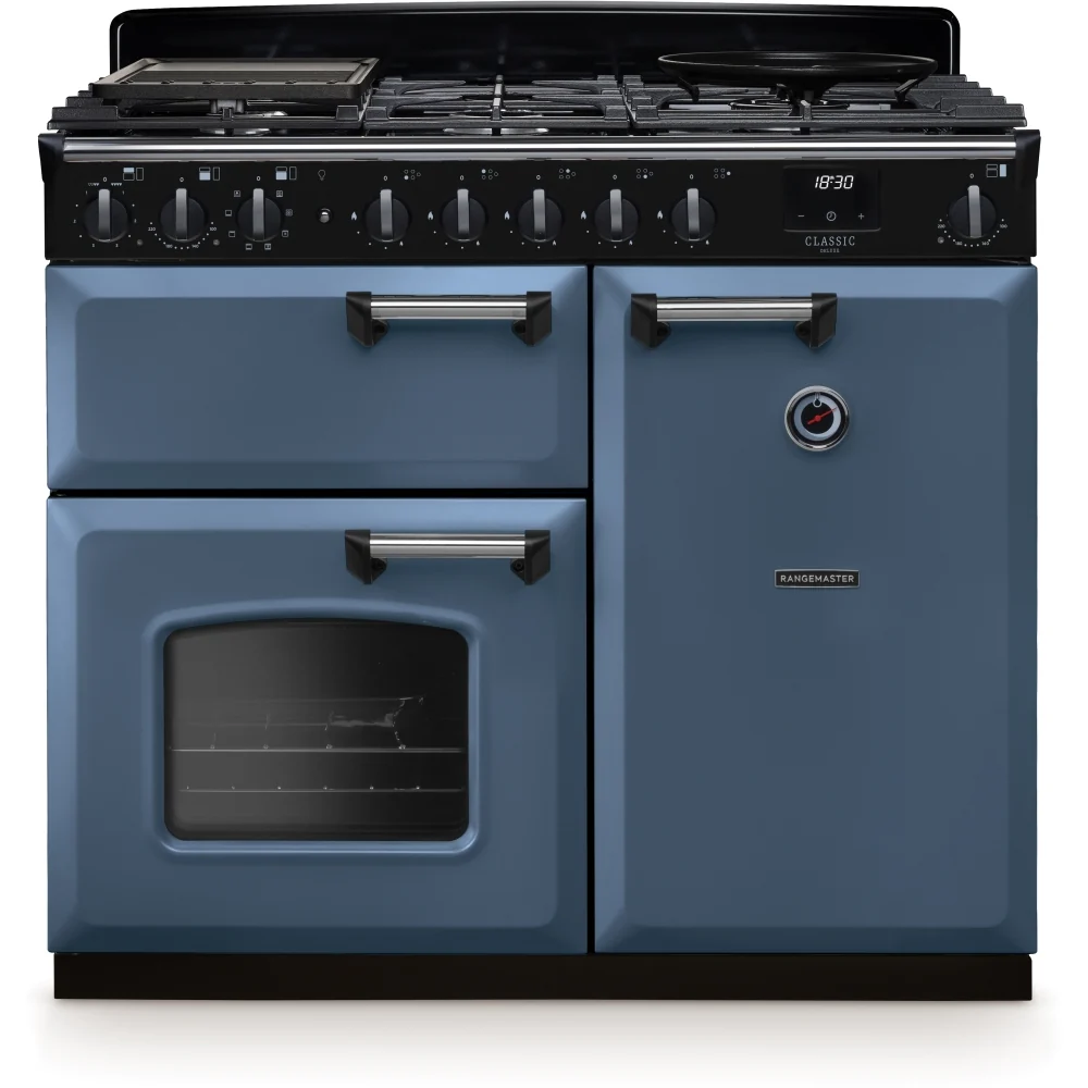 Rangemaster CLDL100DFPSTB/CM1 - Blue 100cm Dual Fuel Range Cooker - 5 Zones - A Energy