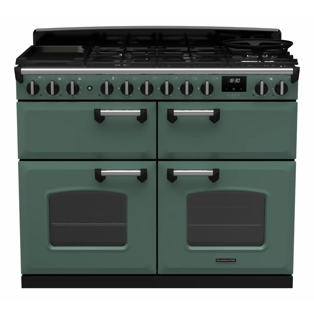 Rangemaster CLDLB110DFPMGR/CM1 - Charcoal Black 110cm Dual Fuel Range Cooker - Chrome Trim - 5 Year Warranty - Image 2