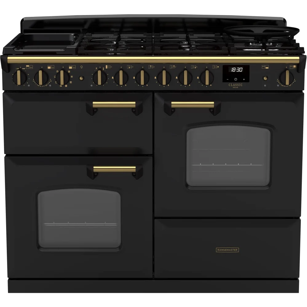 Rangemaster CLDLO110DFPCBL/AB1 - Charcoal Black/Antique Brass Range Cooker - 80L Dual Ovens - A Rated - Image 5