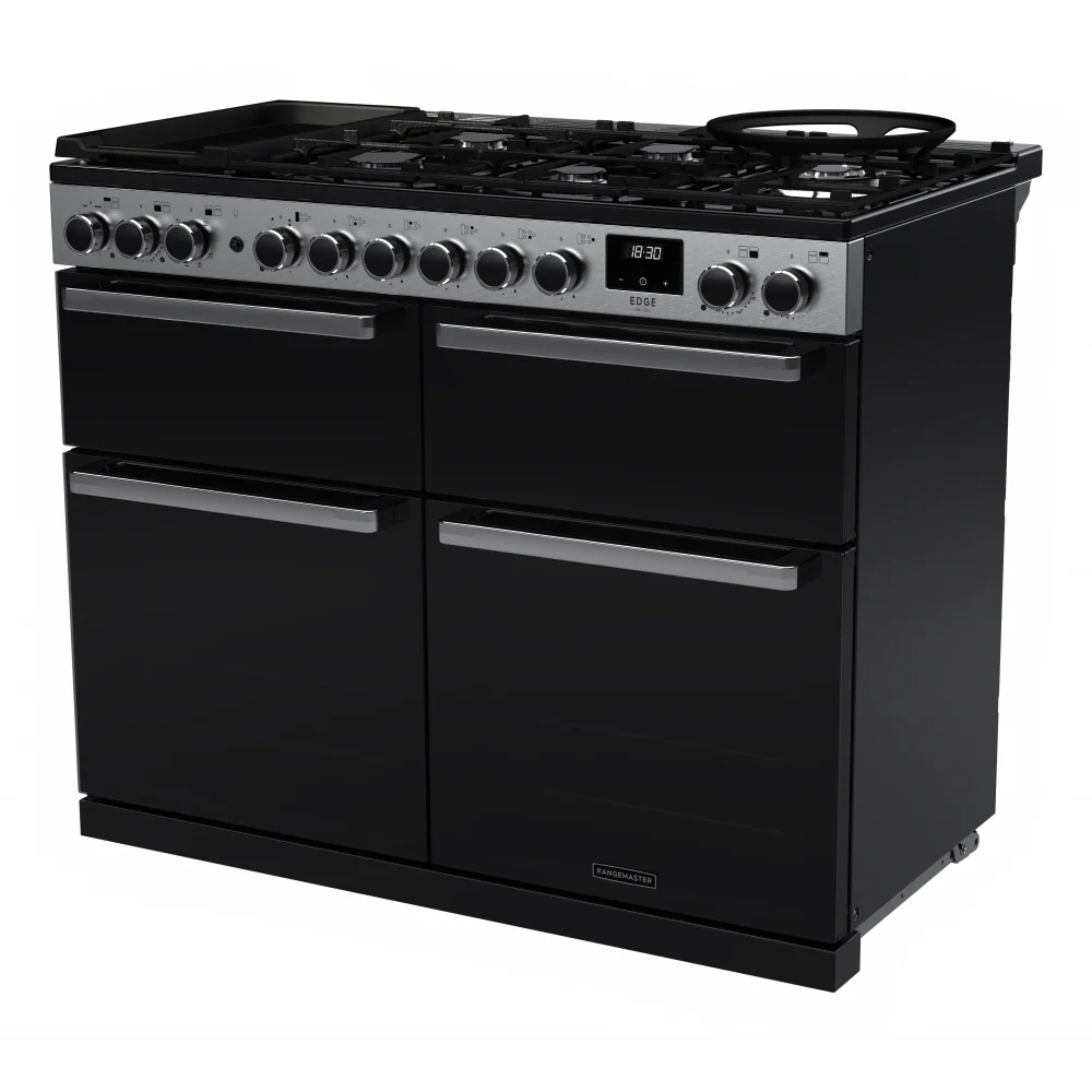 Rangemaster EDDLB110DFGBLK/CM1 Edge Deluxe 110cm BC Dual Fuel Black Glass/Chrome - Image 2