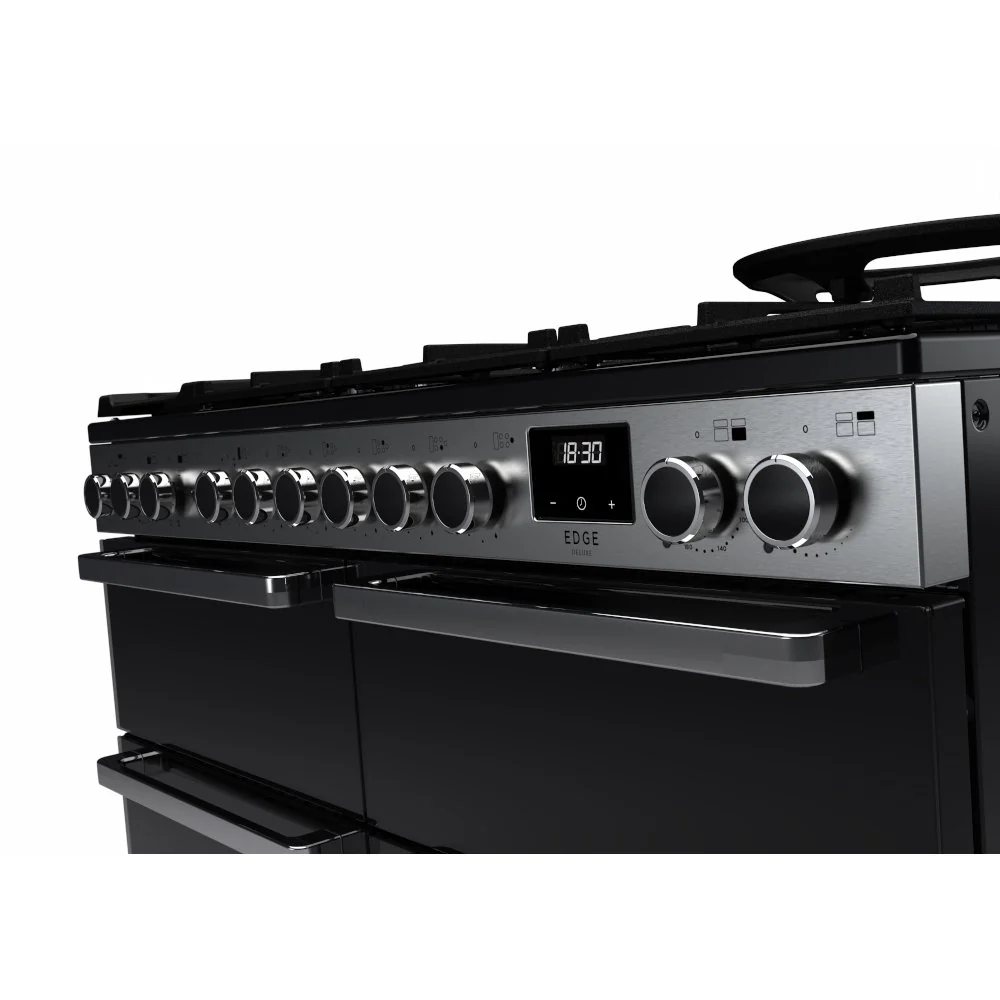 Rangemaster EDDLB110DFGBLK/CM1 Edge Deluxe 110cm BC Dual Fuel Black Glass/Chrome - Image 3