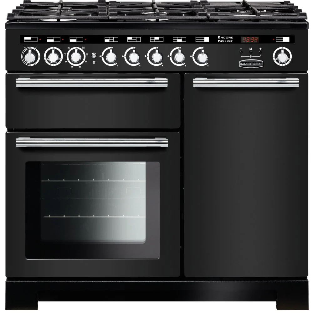 Rangemaster Encore EDL100DFFCB/C - Charcoal Black/Chrome Range Cooker - Dual Fuel 100cm - A Rated