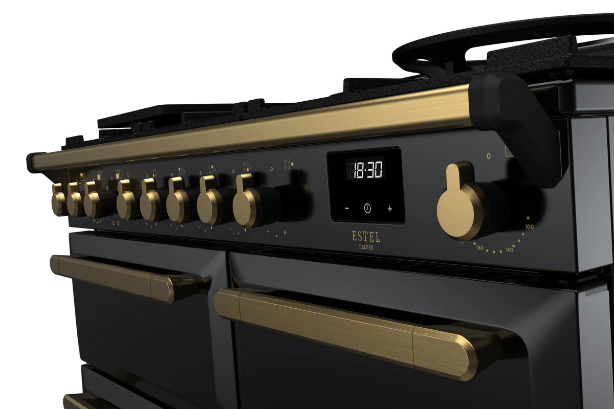 Rangemaster ESDL100DFPGBL/AB1 Estel Deluxe 100cm Dual Fuel Black/Antique Brass - Image 2
