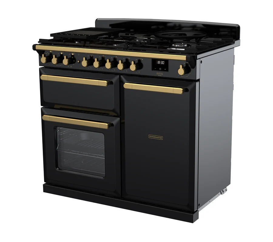 Rangemaster ESDL100DFPGBL/AB1 Estel Deluxe 100cm Dual Fuel Black/Antique Brass - Image 3