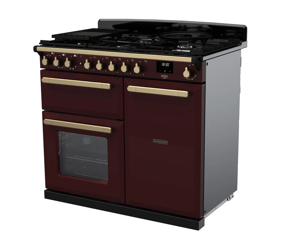 Rangemaster ESDL100DFPBOR/AB1 Estel Deluxe 100cm Dual Fuel Bordeaux/Antique Brass - Image 3