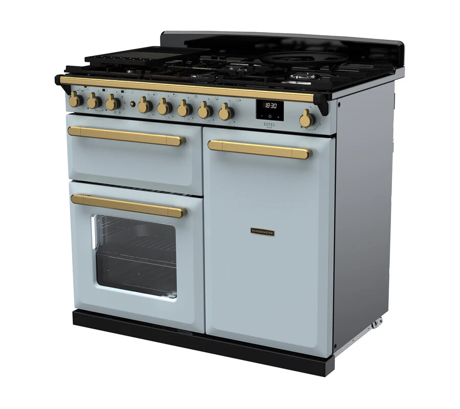 Rangemaster ESDL100DFPMSB/AB1 Estel Deluxe 100cm Dual Fuel Misty Blue/Antique Brass - Image 3