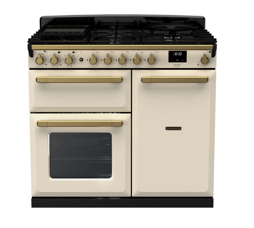 Rangemaster ESDL100DFPPCR/AB1 Estel Deluxe 100cm Dual Fuel Pale Cream/Antique Brass
